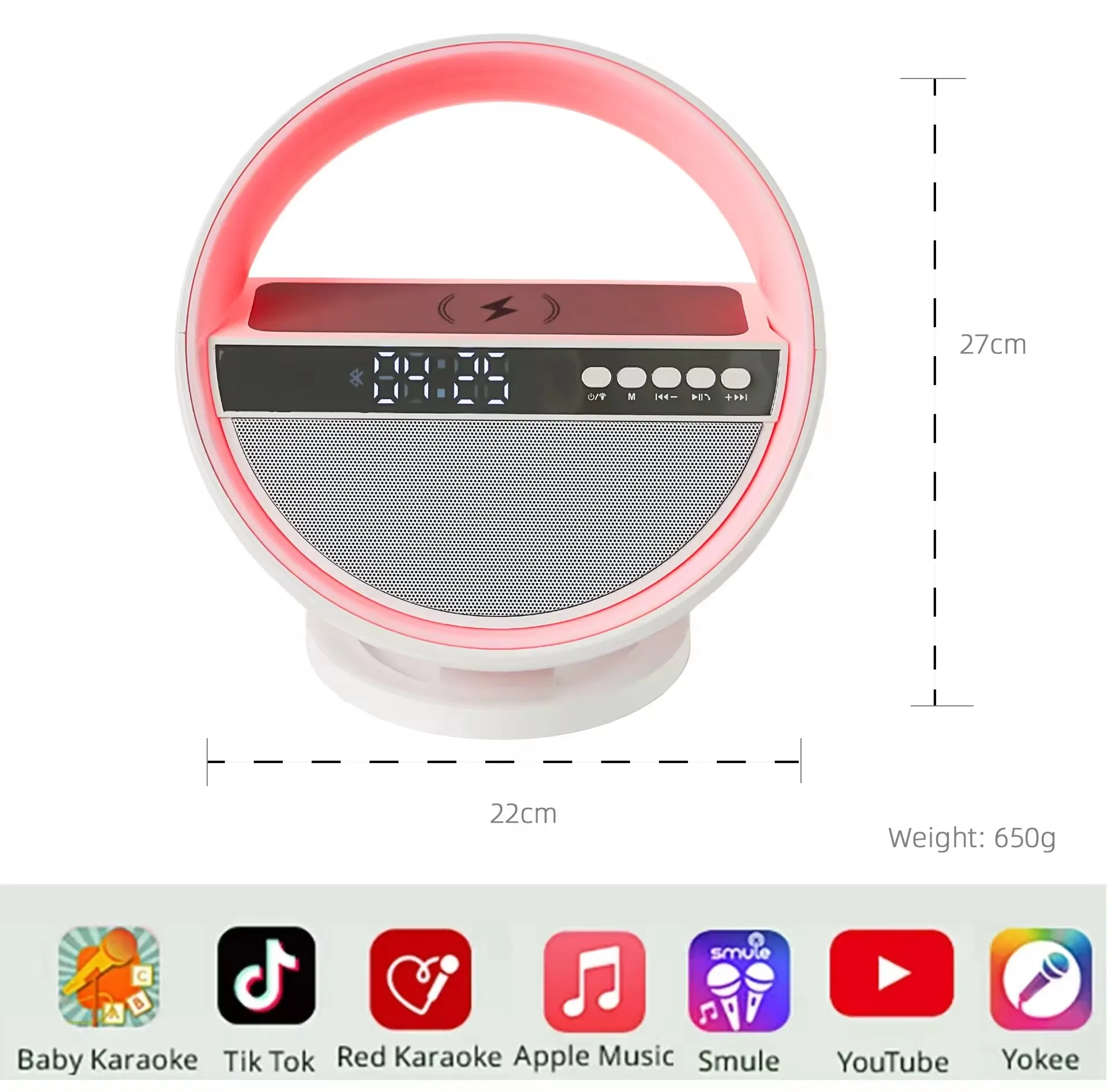The Most Popular Modern Design BT Speaker Night Light Wireless Charger 10W Alarm LED Lamp Table O Shape Digital LED Clock