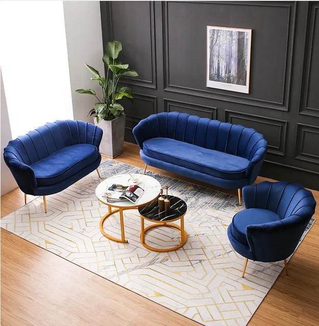 Modern Minimalist Home Hotel Furniture Black Blue Pink Velvet Couch Two Seater Loveseat Living Room Sofa Set
