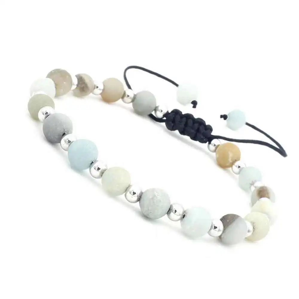 Unisex Fashionable 8mm Natural Stone Copper Beads Adjustable Accessories Bracelet Jewelry(图3)