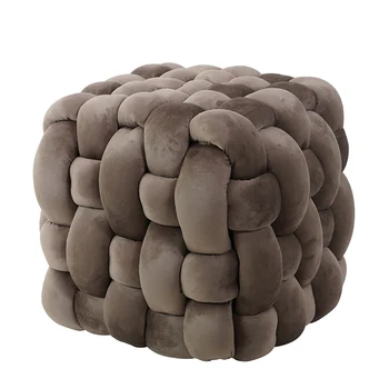 Cube Low Pouf Foot Stool Ottoman Hand Knitted Pouf Pouffe Home Footrest for Living Room