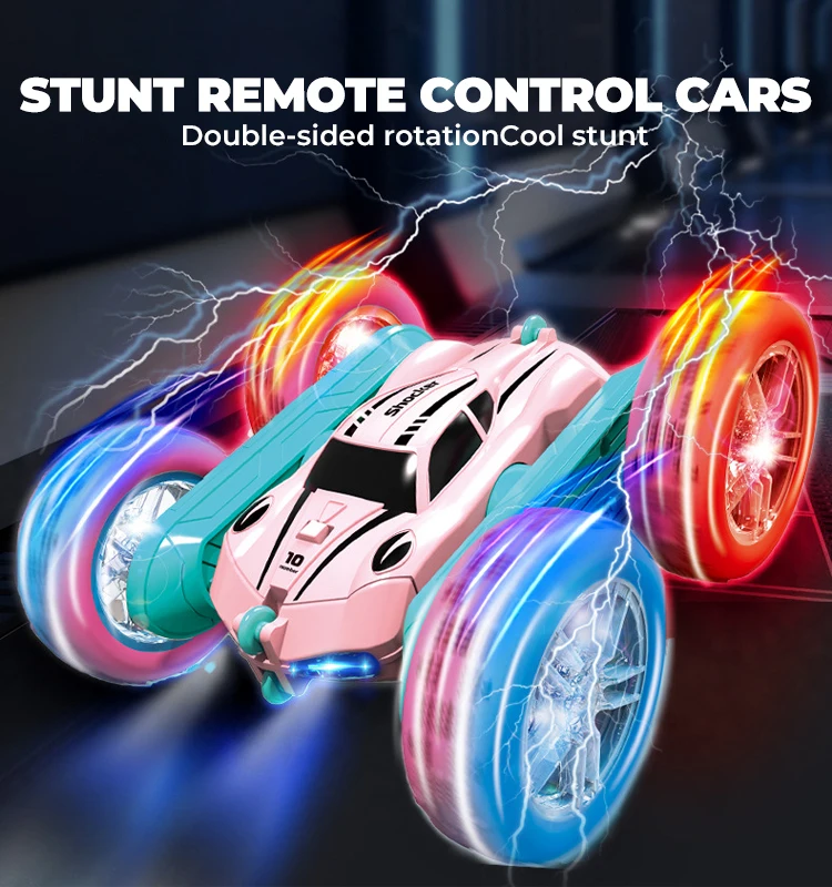 Soli 2.4G Double Sided Butterfly Rolling Cool LED Letter Show 360 Rotation RC Remote control Stunt Car Toys with wheel lights