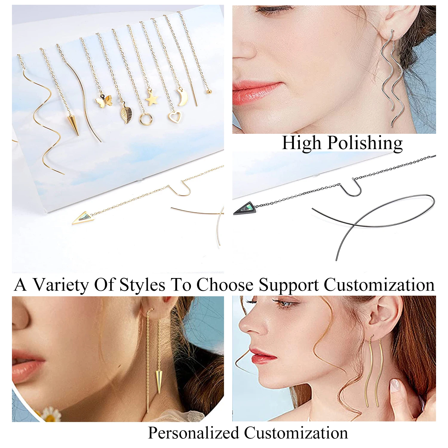 12pairs Stainless Steel Trendy Earrings For Women Lightweight Long