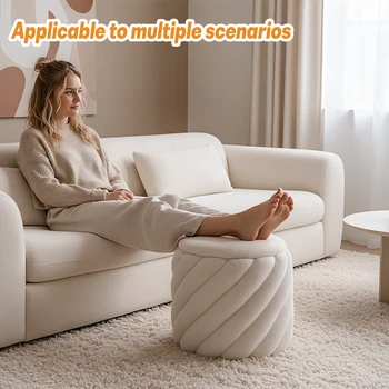 Modern Furniture Boucle Fabric Round Soft Tufted Footstool Storage Ottoman with Removable Lid
