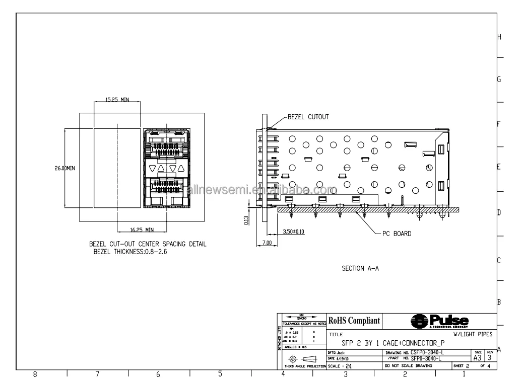 Hot sale Original SFP0-3040-L Pluggable Connector Assemblies 40 Position SFP Receptacle with Cage Ganged Press-Fit Connector