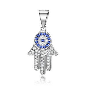 Fashionable Wholesale Jewelry 925 Sterling Silver Pendants 3A Cubic Zirconia Rhodium Plated Hamsa Fatima Hand Pendant