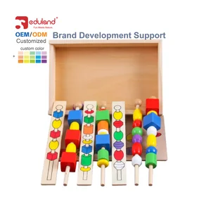 EDULAND Montessori Early Educational Wooden Puzzle Beaded Box Stringing Lacing Threading Games Children Shape Colors Toys