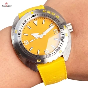 OEM ODM Luxury Custom NH35 Diver Watch Steel Men's Yellow Automatic Watch 42mm Waterproof Watch White Hands