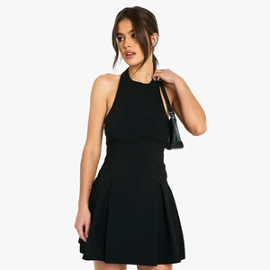 Women Casual Mini Dress Office Style Halter Design Round Neckline Back Hollow Out Detail for Elegant Summer Style