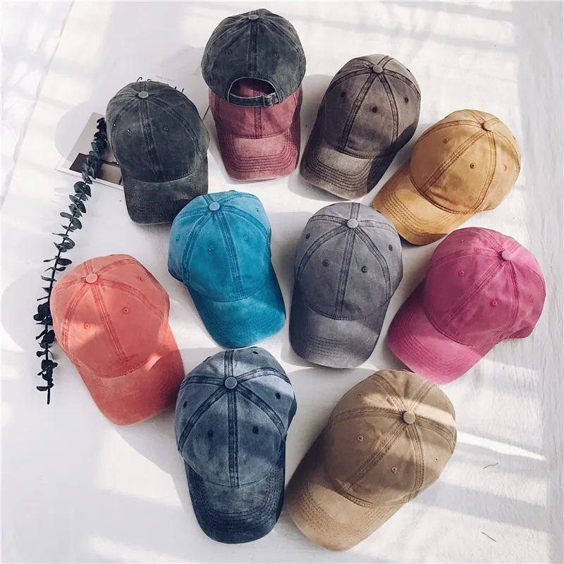 Q382 Unisex Washed Dyed Cotton Retro Vintage Adjustable Dad Hat Solid Baseball Cap Snapback Sports C