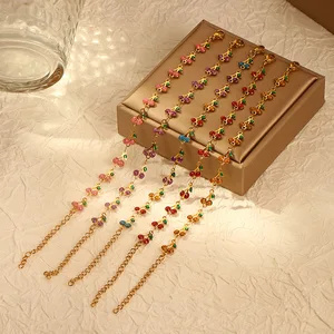 Vintage Bohemian Style 14K Gold Painted Geometric Drip Oil Charm Bracelet and Necklace Stainless Steel Jewelry