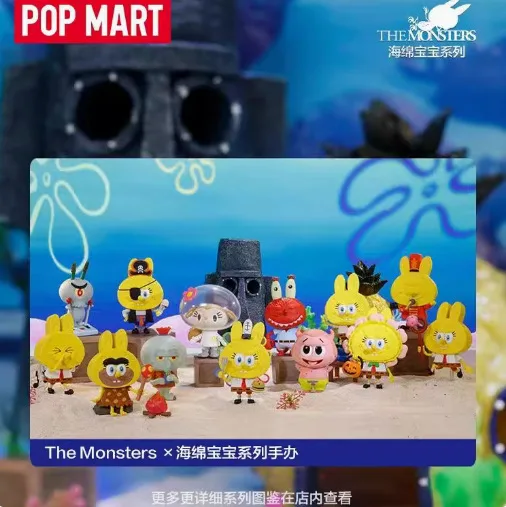 POPMART  LABUBU Sponge-Bob Blind Box Hand-held Desktop Ornaments Trendy Play Cute Doll