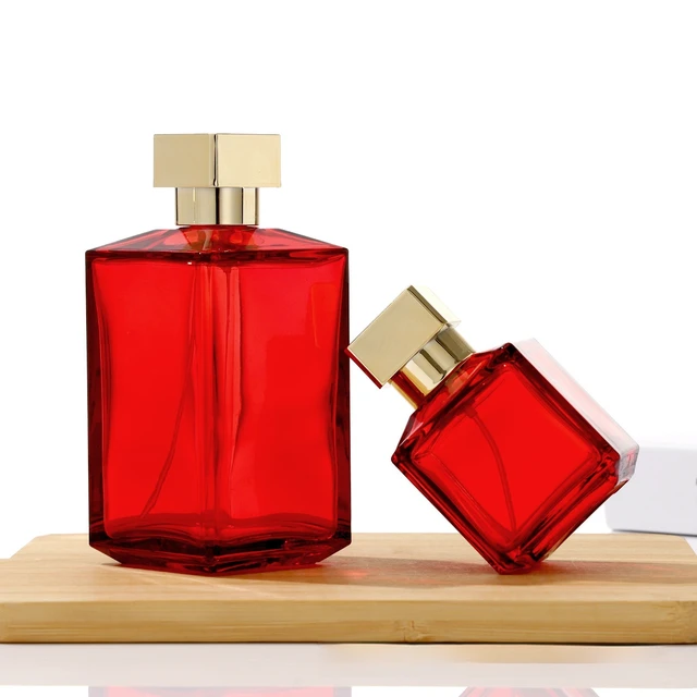 Factory Direct Square Portable Travel Package with Gold Cap Transparent Red Thickened Glass Perfume Bottle
