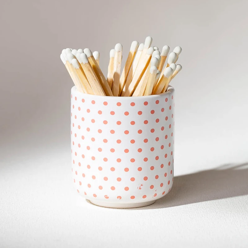 YUANWANG Customized Decal Pattern Ceramic Match Striker With Striker Matchstick Jar With Bamboo Lid