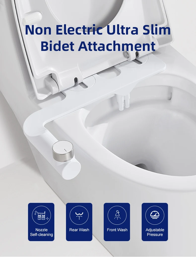 Simple Slim Dual Nozzle Bidet Attachment With Nozzle Self-cleaning, Hot Selling Non Electric Shattaf Bidet Toilet Seat supplier