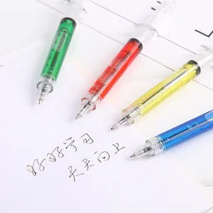 Creative Syringe Ballpoint Pen Custom Logo Plastic 0.35mm Tip Black/Blue Ink Student Stationery Gift Wholesale