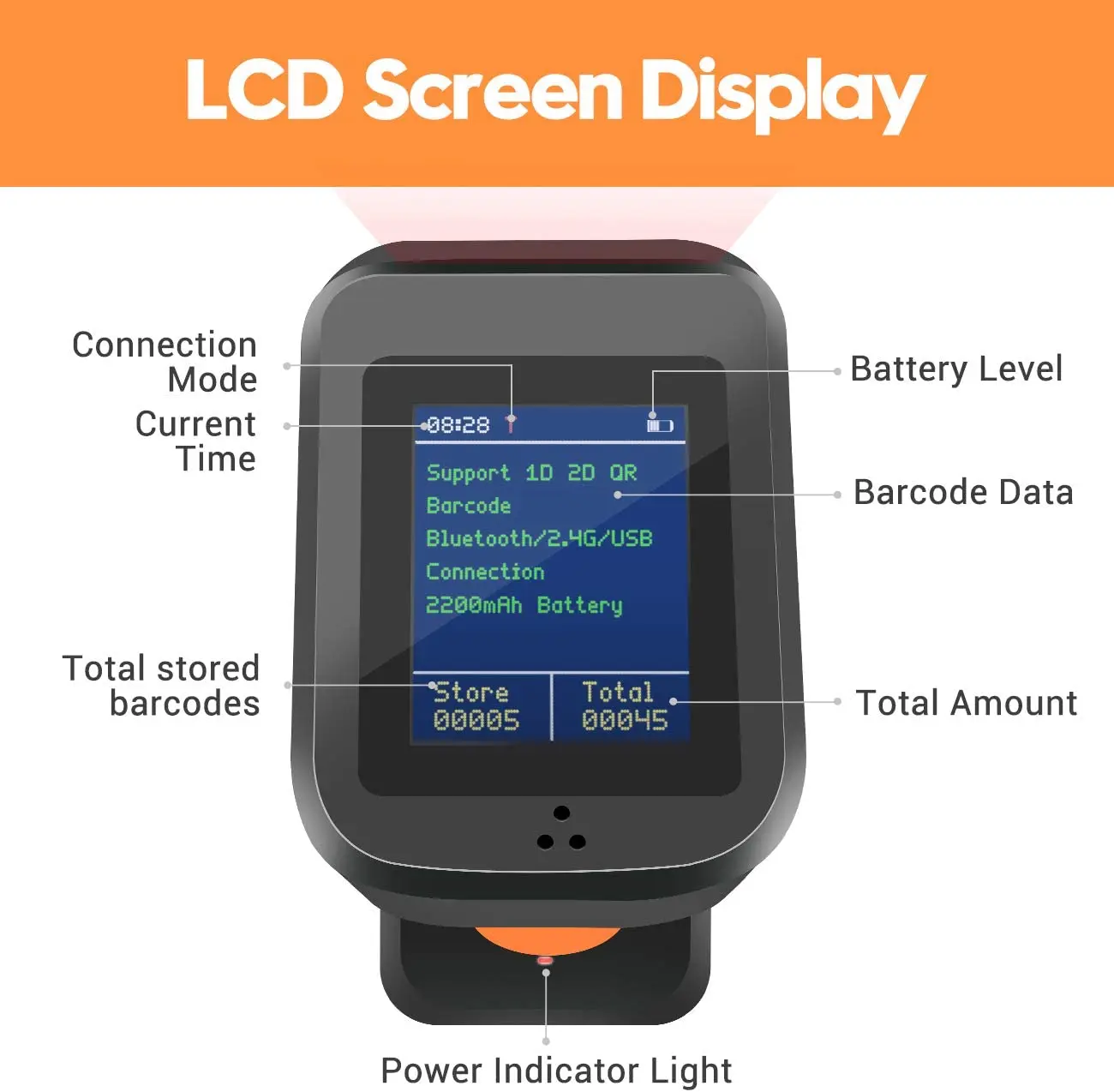 2D Wireless Bar Code Scanner Card Skimmer Display Screen Battery Level Indicator Bluetooth 2.4G Wireless HW0006 Pro Obd Scanner