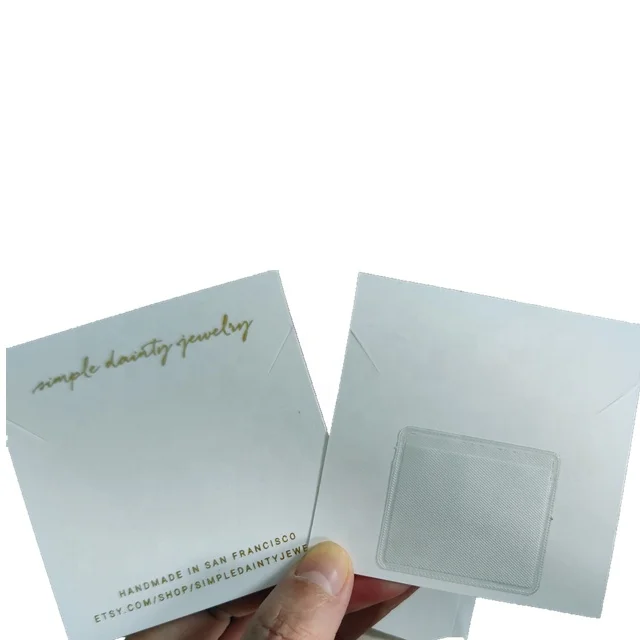 Low Moq Custom Printing Small Card Cheap Price Square Jewelry Necklace Earring Paper Card with Soft PVC Pocket on back