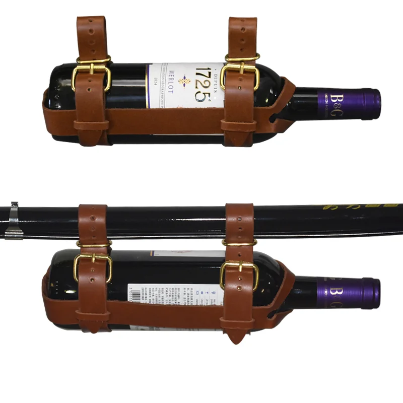 Vintage Leather Bike Bottle Holder Wine Carrier Holder Bicycle Accessories  for Outdoor Hiking