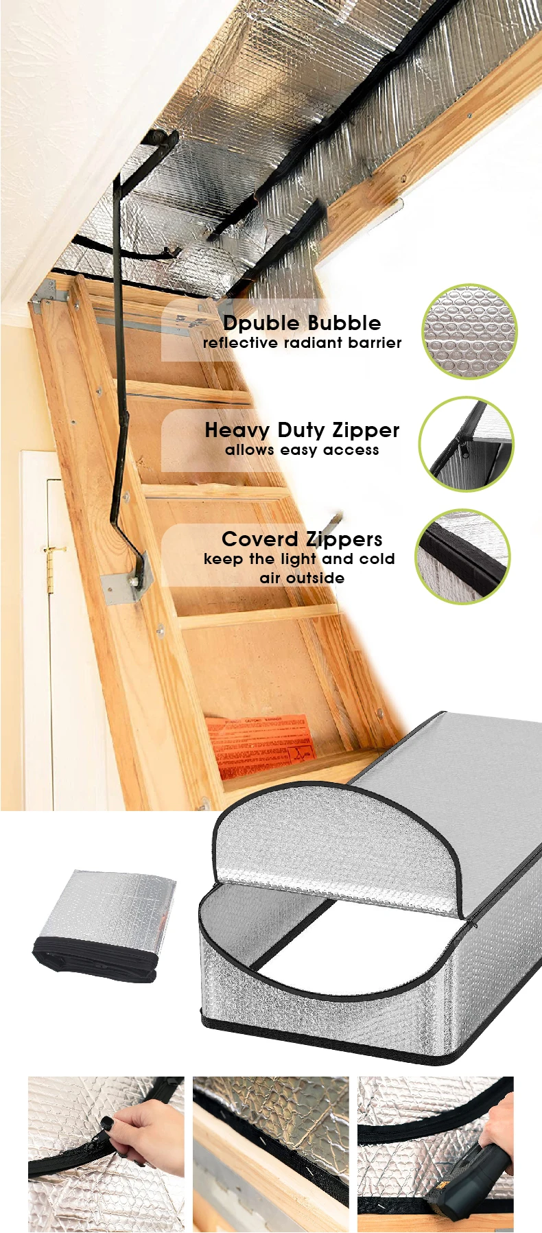 Attic Stairs Insulation Cover With Zipper Insulator Bag Energy Saving