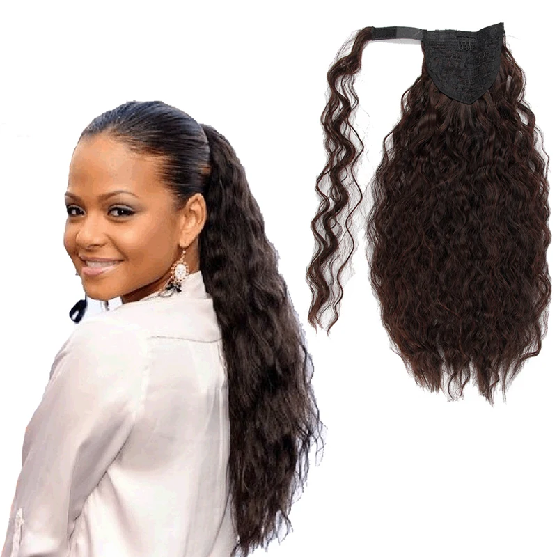 20inch Water Wave Corn Silk Ponytail Hair Piece Fake Hair Natural Wave  Ponytail With Nylon Tape For Black Women - Buy Yaki Kinky Straight Ponytail  With Nylon Gluing,Yaki Kinky Straight Ponytail Hair