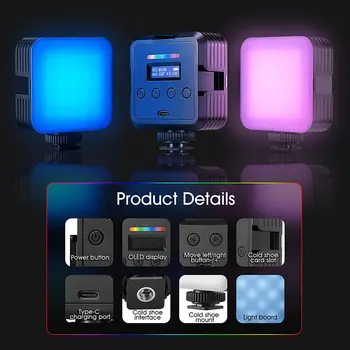 NEEWER Magnetic RGB Video Light Full Color RGB61 LED Camera Light with 3 Cold Shoe Mounts Small Panel Light detail image