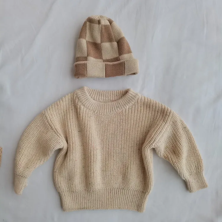 New fashion winter sweater baby hat double ball wool cap pure color children's knitted beanie
