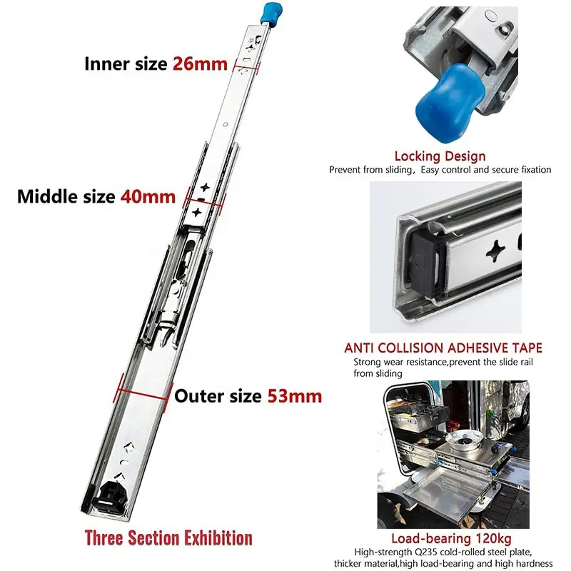 Telescopic Channel Heavy Duty Drawer Slides Kitchen Cabinet Soft Close Drawer Slide