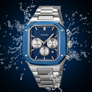 SKMEI 2201 Customized Logo Luxury Men's Sport Fashion Quartz Watch Waterproof Square Dial Stainless Steel Band Alloy Case