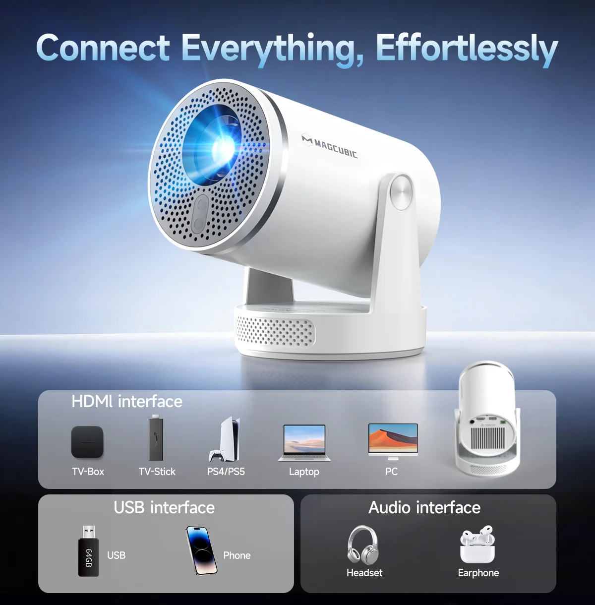 Newest Model for HY320Pro LED Projector Android 14 1080P Portable