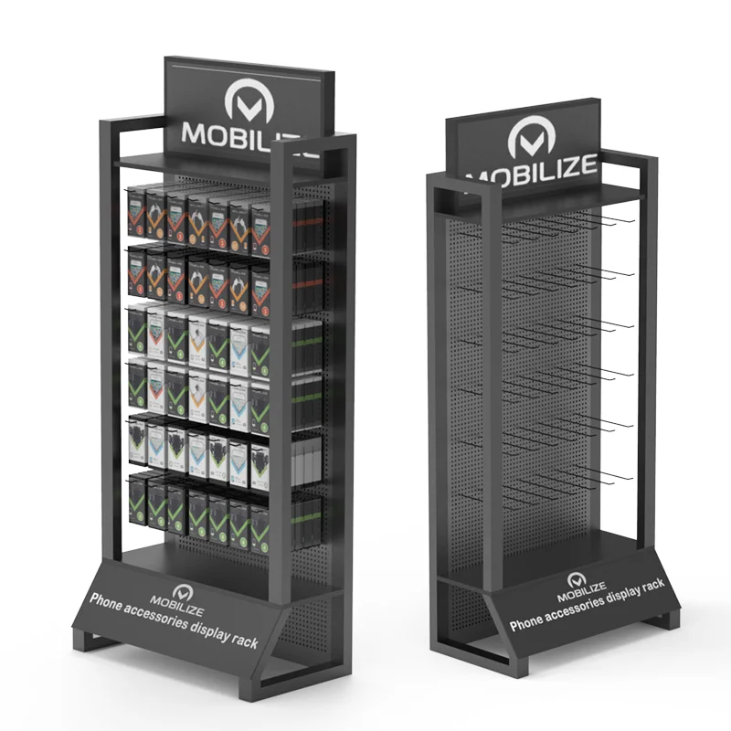 Bevis Modern Customizable Display Unit Powder Coated Metal Earphone Stand with Floor to Floor Design for Supermarket