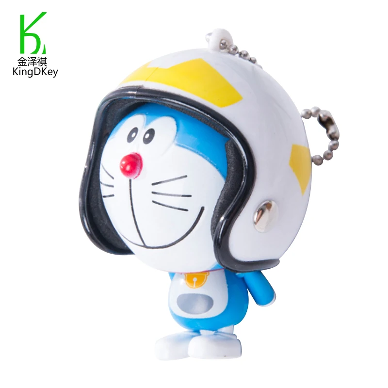 Cute Custom 3D Anime Keychain Cartoon Plastic Cat Doraemon Doll Keychain with Helmet Handbag Schoolbag Pendant