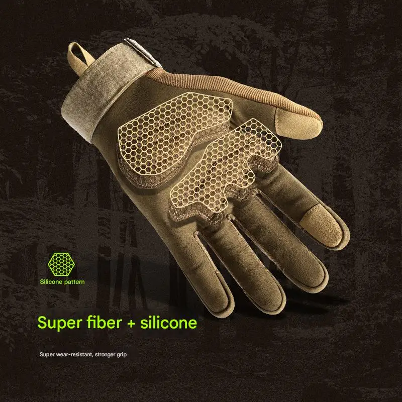 Men's Full-Finger Leather Tactical Gloves Outdoor Sports Fitness Training Motorcycle Riding Non-Slip Touch Screen Compatibility
