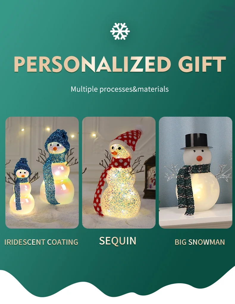 White frosted hand painted blown glass christmas snowman figurine gift idea presents decoration ornaments indoor led lights details