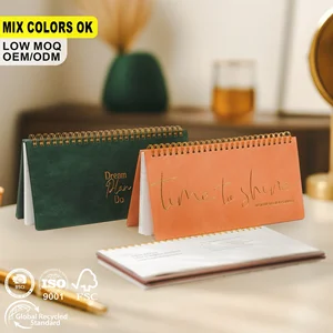 Wholesale Desktop Weekly Planner Custom logo Spiral PU Leather Calendar Wire Binding Notebook Undated 52 Week Standing Organizer