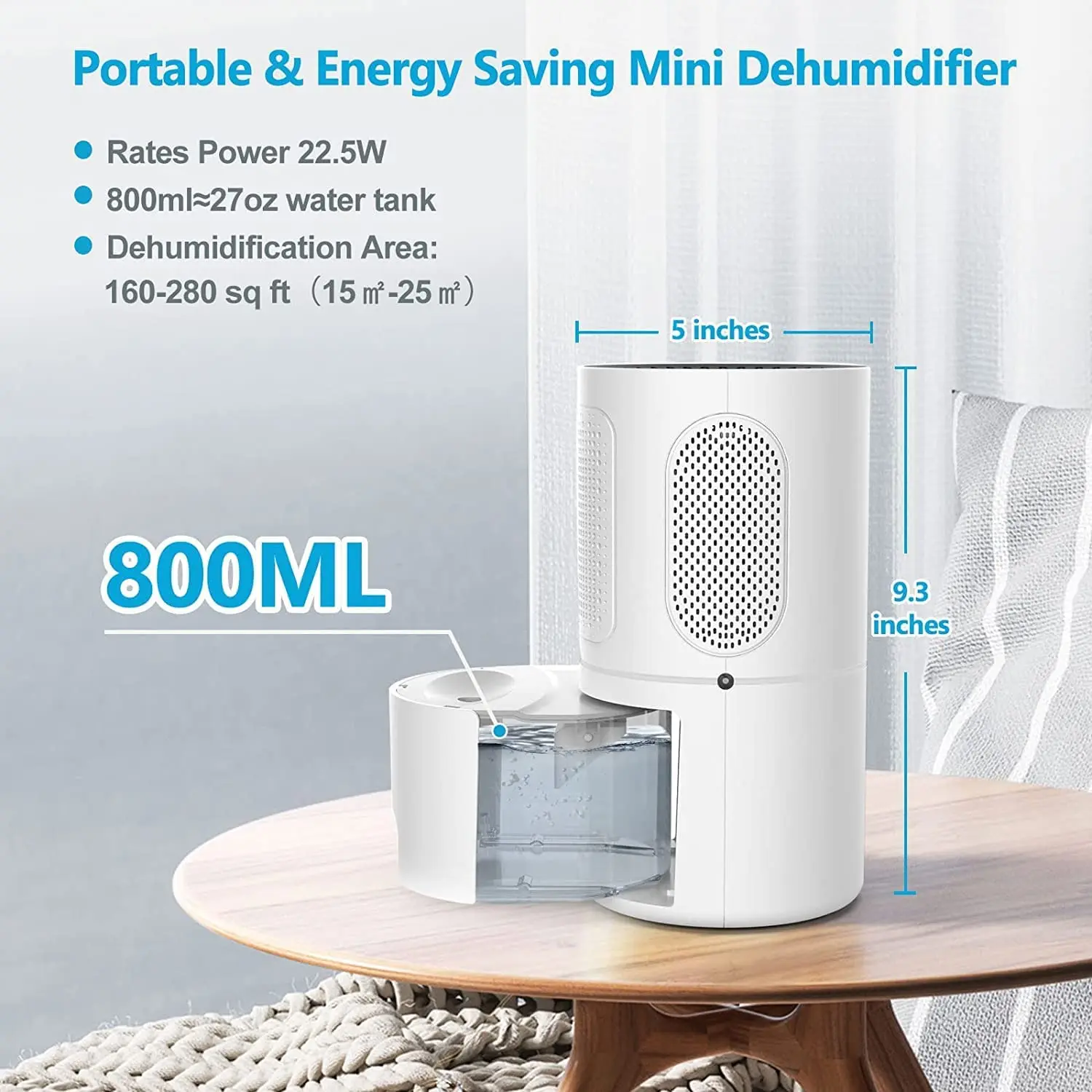 Smart 500Ml 800ML Home Portable External Drain Connect Greenhouse Small Mini Wardrobe Dehumidifier and Air Purifier