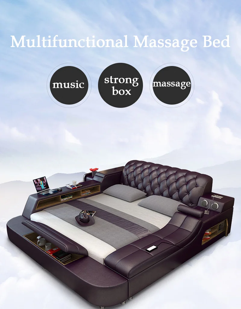 Modern Brown Bedroom Furniture Leather Bed With Speaker Usb Charger Massage Sofa Bed Sets Buy 9791