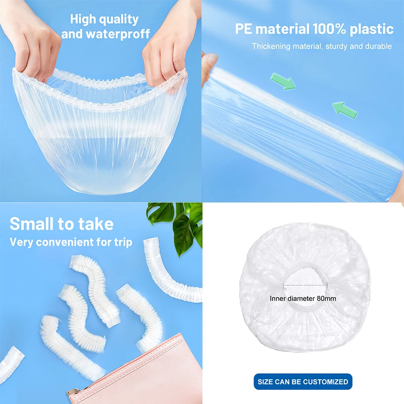 High Quality Cheap Bath Waterproof Cap Custom PE Plastic Transparent Hair Cover Disposable Shower Caps Wholesale Price