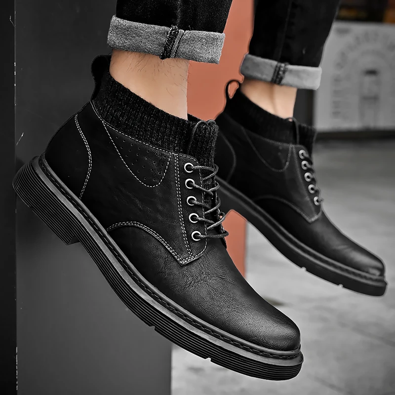 New modern design fashion leather boots for men Nubuck Leather boots men High Quality Men Martin Boots Shoes