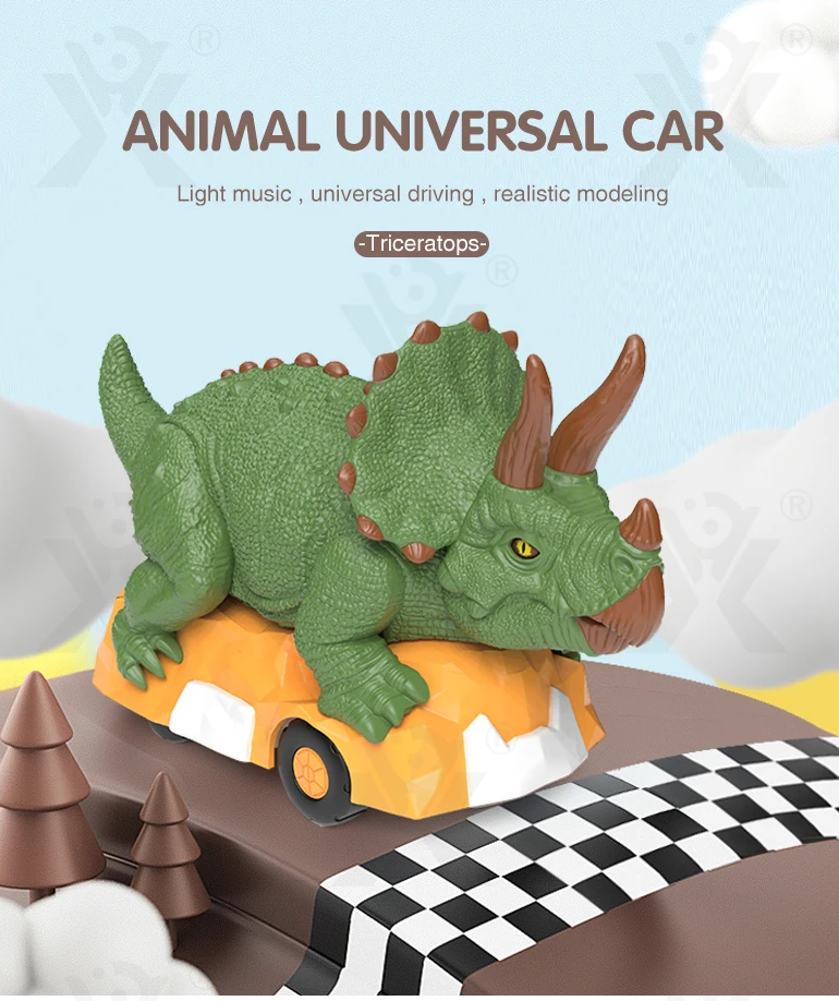 Chengji animal triceratops universal small friction car toys children dinosaur universal friction light music car
