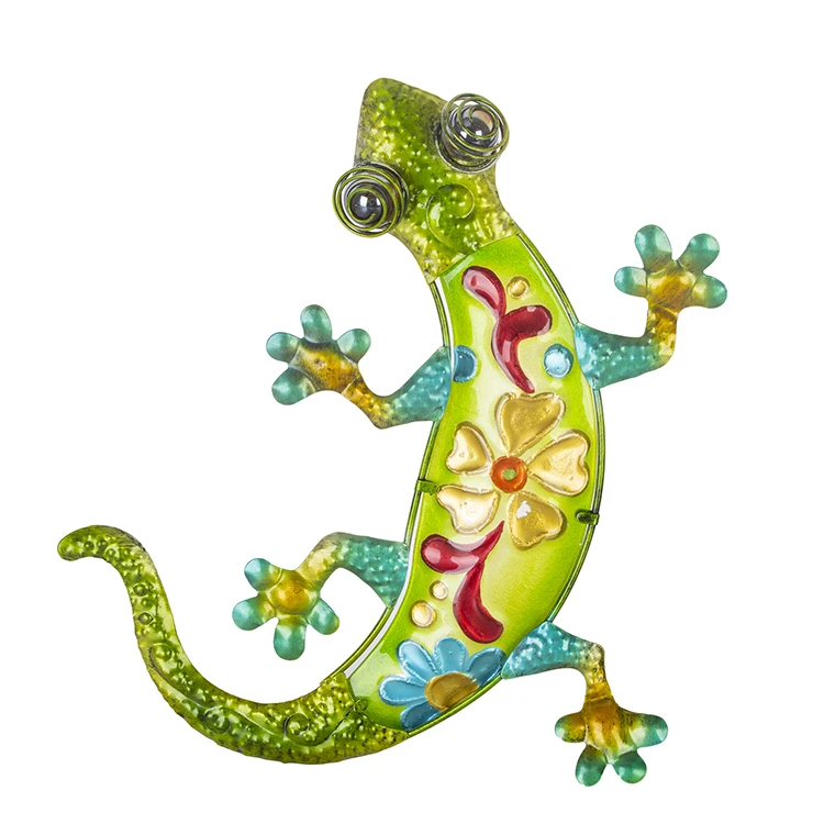 12.8" Metal Gecko Wall Lizard Wall Hanging ArtWall Sculpture for  Patio, Fence, Bedroom green