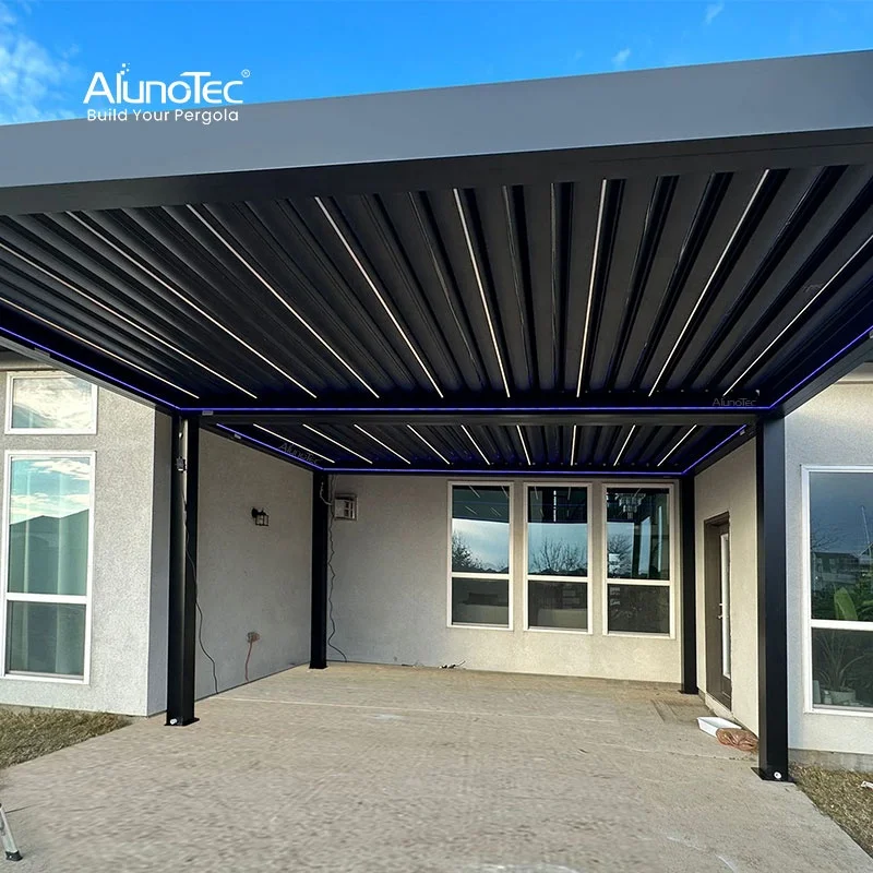 Automatic Control Louvered Roof Aluminum Pergola Roof Louver With Zipped Screen