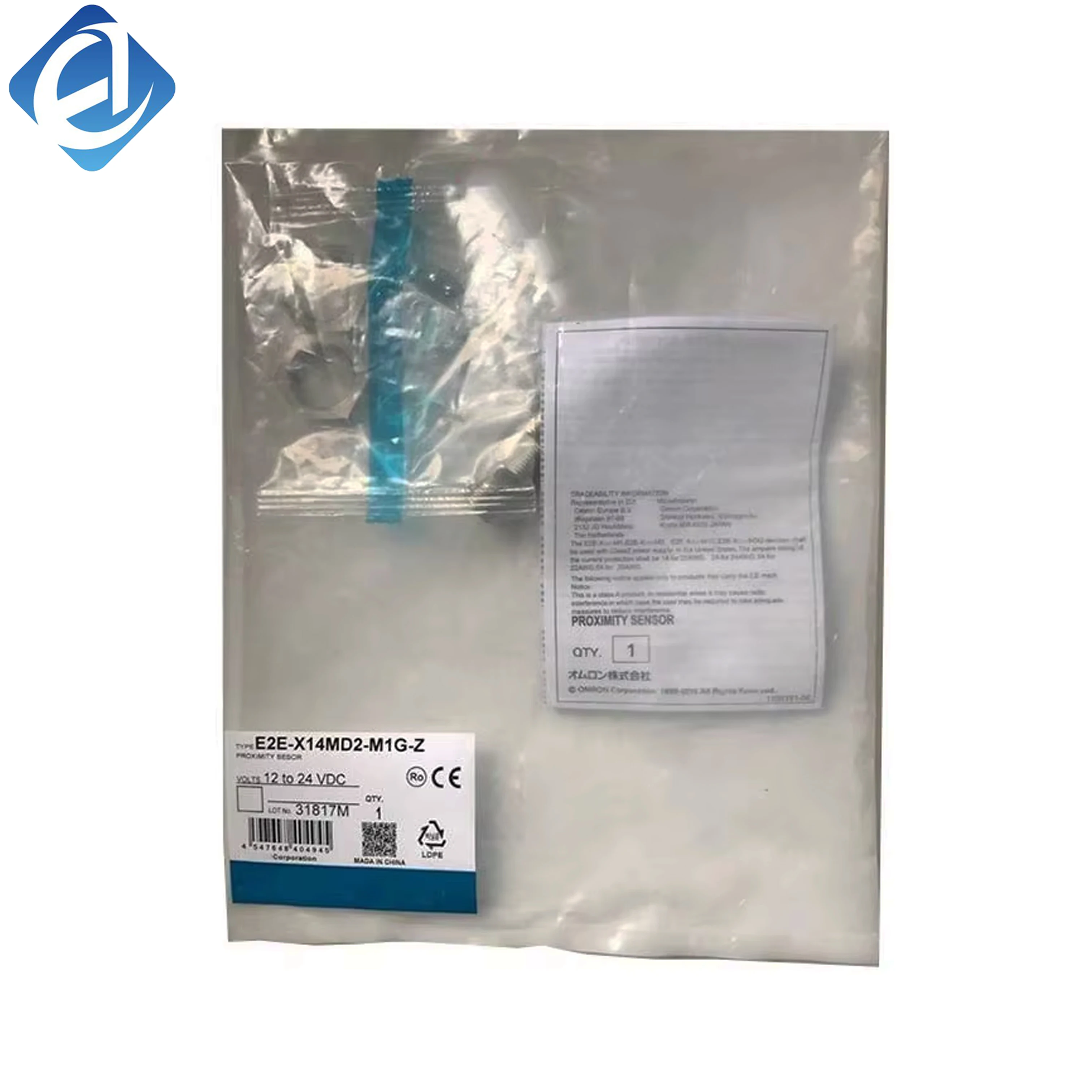 Nuwe oorspronklike E2E-X14MD2-Z Omron E2E-reeks induktiewe nabyheidssensor, toegepas vir metaalopsporing, limietposisionering en werkstukteling in industriële outomatisering.