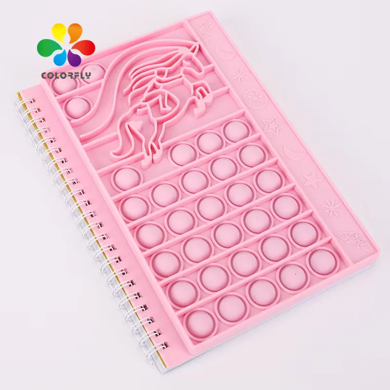 Deolven Cuaderno Pop Fidget A5 – Diario Con Cubierta De Silicona Push Pop, Arcoíris Unicornio, 50 Hojas, Ideal Para Aliviar El Estrés