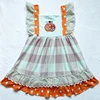 Pumpkin Embroidery Plaid Lace Strap Girls Dress