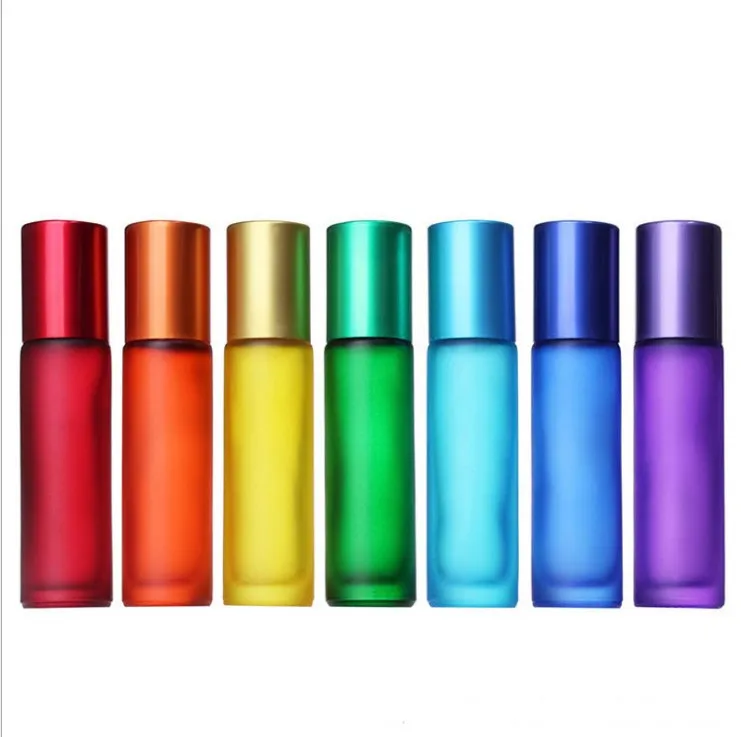 Multicolor Frosted Glass Roller  Perfume Bottle 5ml-10ml Capacity Essential Oil Cosmetic Jars 2ml Capacity Multicolor Lid