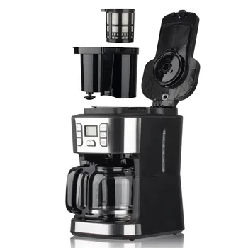 All-In-One American Espresso Coffee Maker Stainless Steel Electric Machine Automatic Drip Insulation Bean Grinder for Home Hotel