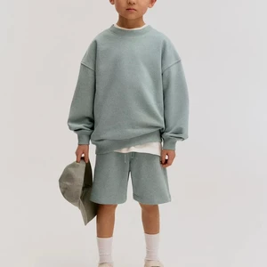 Custom Color Kids Unisex French Terry Jogger Sweatsuits Plain Child Crewneck Sweatshirt 2 Piece Tracksuit Baby Sweatshirt Set