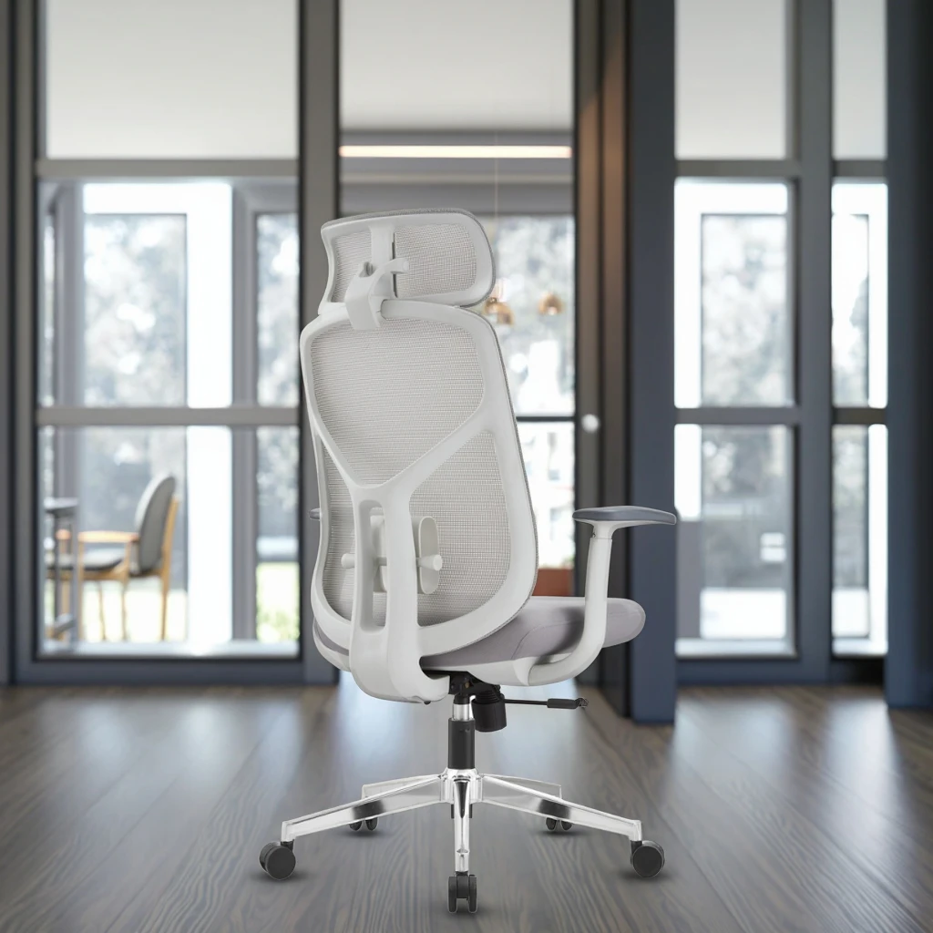 Mickey Premium Modern Office Chair Adjustable Headrest 8cm Lumbar Support PU Armrests Reinforced Metal Base Heavy Duty Rotating 4