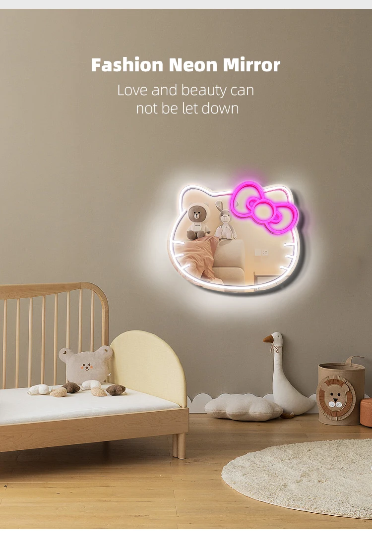 Divatla New Design Cute Neon Mirror Led Light Wall Decorative Hanging