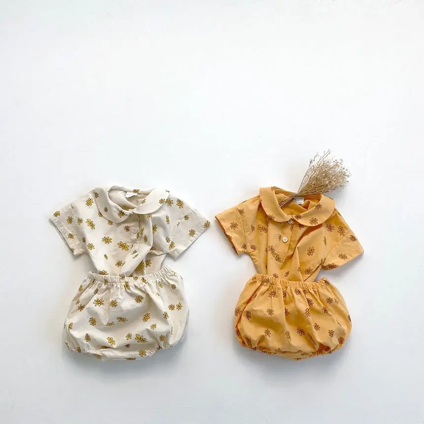 New baby Daisy floral jumpsuit bubble sleeve climbing suit